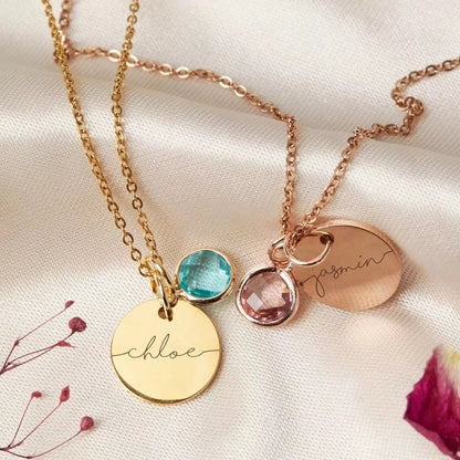 Personalized Engraved Name Necklace With Birthstone Charm #0020