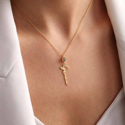 Personalized Vertical Name Necklace with Birthstone #0031