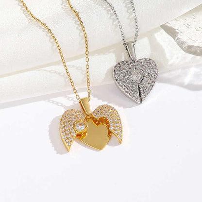 Personalized Heart Wing CZ Name Necklace #0036