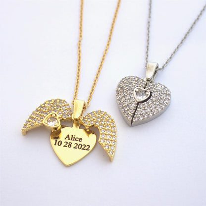 Personalized Heart Wing CZ Name Necklace #0036